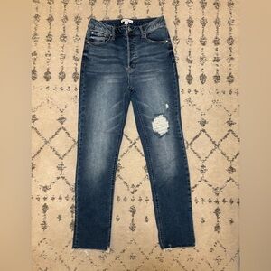 Classic Dark Blue Skinny Jeans with Distressed Detail